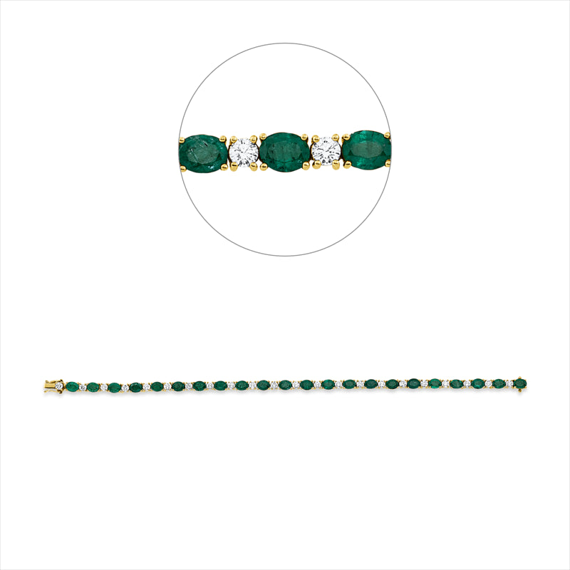 Armband 18 kt GG, 22 Brill. 2,10 ct, TW-pi, 22 Smaragde 6,83 ct grün