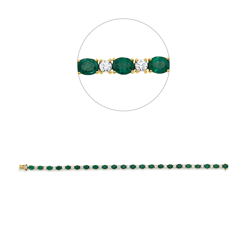 Armband 18 kt GG, 22 Brill. 2,10 ct, TW-pi, 22 Smaragde 6,83 ct grün