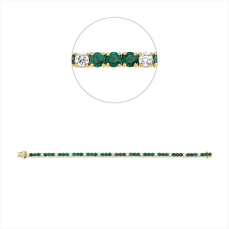 Armband 18 kt GG, 13 Brill. 1,78 ct, TW-pi, 39 Smaragde 5,98 ct grün