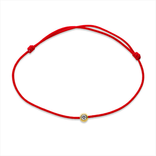 Armband 18 kt GG, rot cord 15,5-19,5 cm, 1 Brill. 0,05 ct, W-si