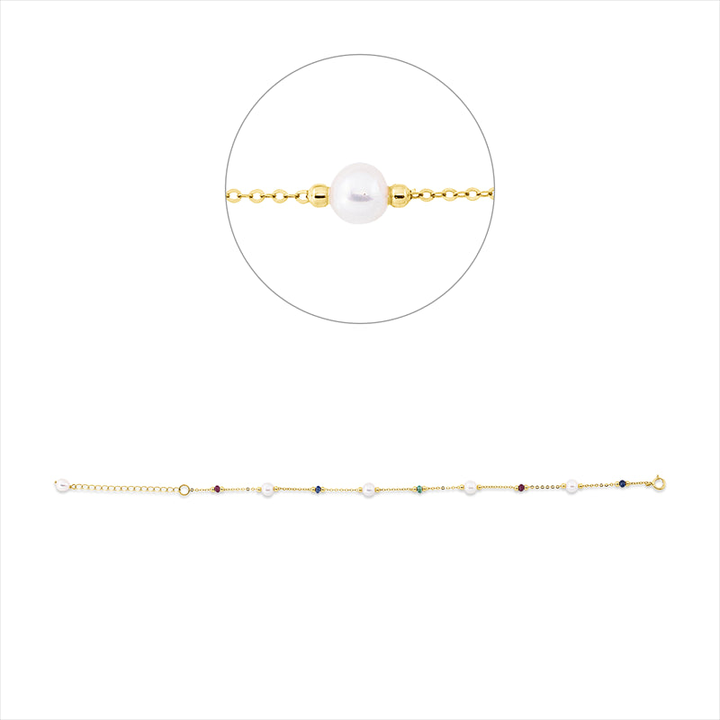 Armband 18 kt GG,2 Rubine 0,63ct rot,1 Smaragd 0,14ct grün,2 Saphire 0,33ct blau, 5 ZP weiß 4,5mm
