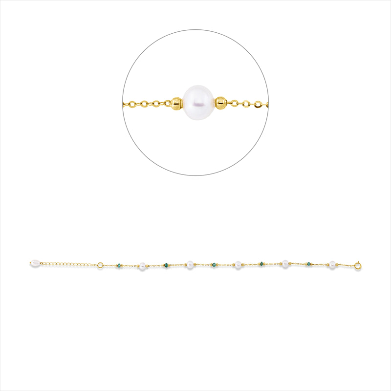 Armband 18 kt GG, mit ZÖ 18 cm, 5 Smaragde 0,70 ct grün, 6 ZP weiß 4,5 mm
