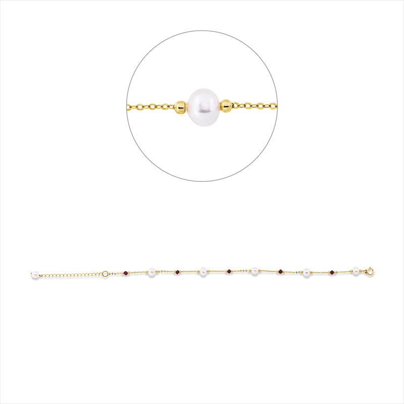 Armband 18 kt GG, mit ZÖ 18 cm, 5 Rubine 1,58 ct rot, 6 ZP weiß 4,5 mm