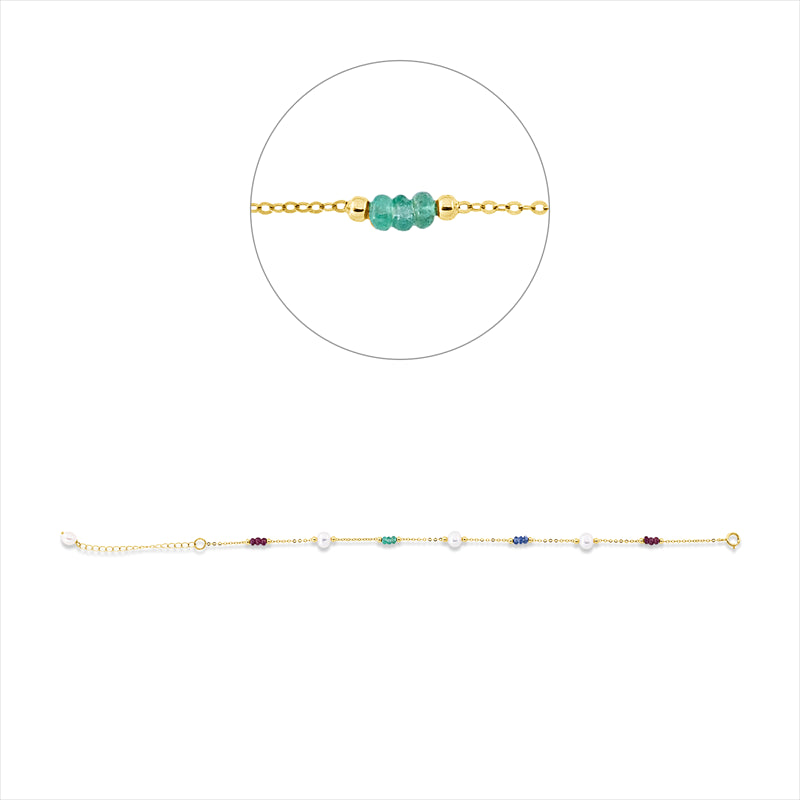 Armband 18 kt GG, 3 Sm. 0,42 ct grün, 6 Ru. 1,89 ct rot, 3 Sa. 0,50 ct blau, 4 ZP weiß 4,5 mm