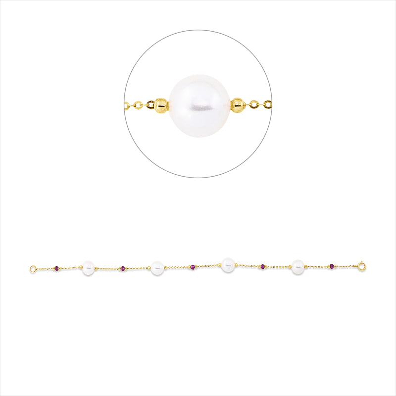 Armband 18 kt GG, 5 Rubine 1,68 ct rot, 4 ZP weiß 8 mm