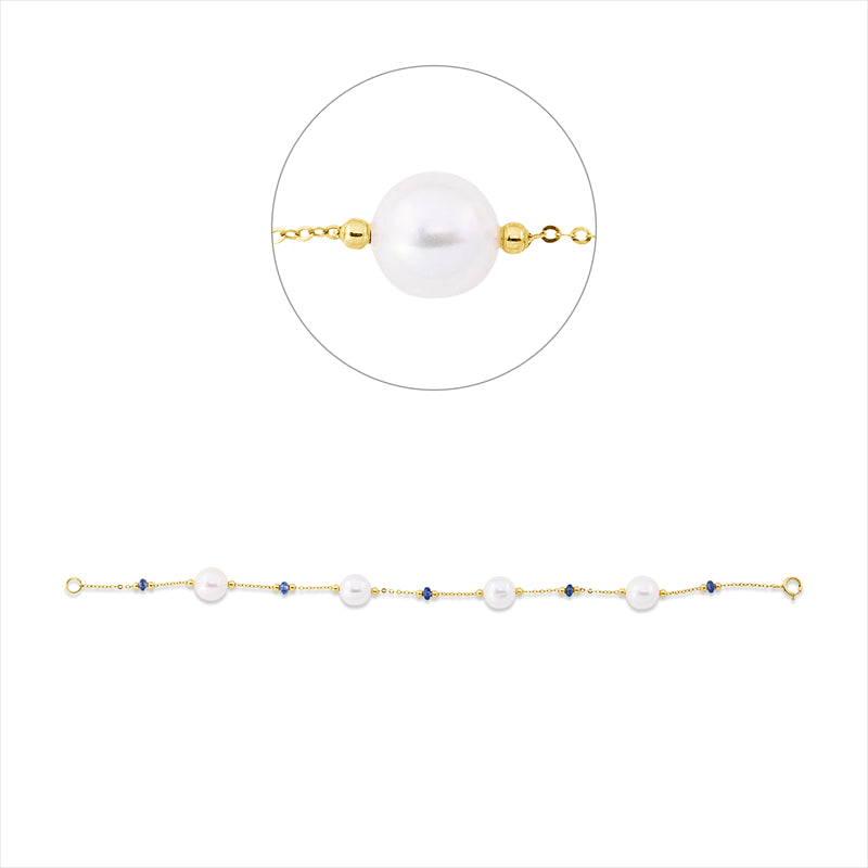 Armband 18 kt GG, 5 Saphire 0,83 ct blau, 4 ZP weiß 8 mm