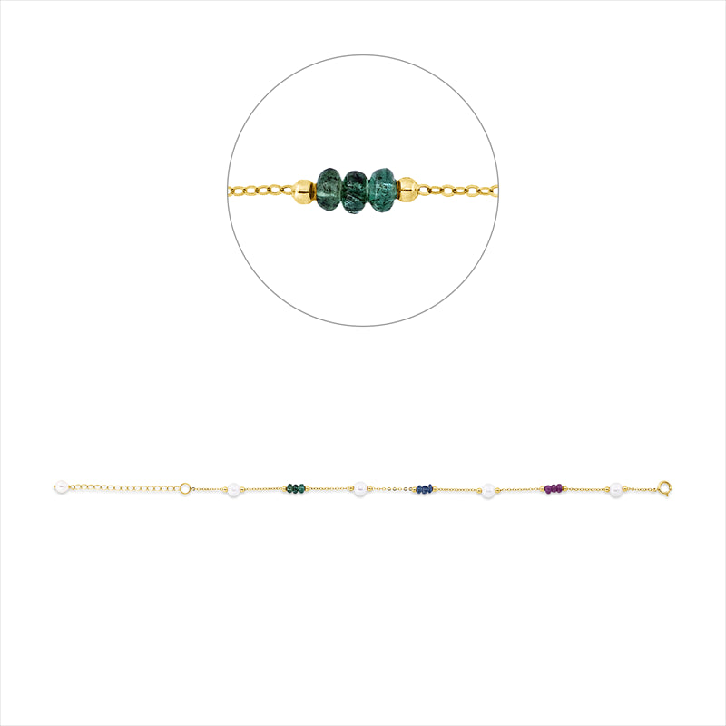 Armband 18 kt GG,3 Saphire 0,50ct,blau,3 Smaragde 0,42ct grün,3 Rubine 0,95ct rot,5 ZP weiß 4,5mm