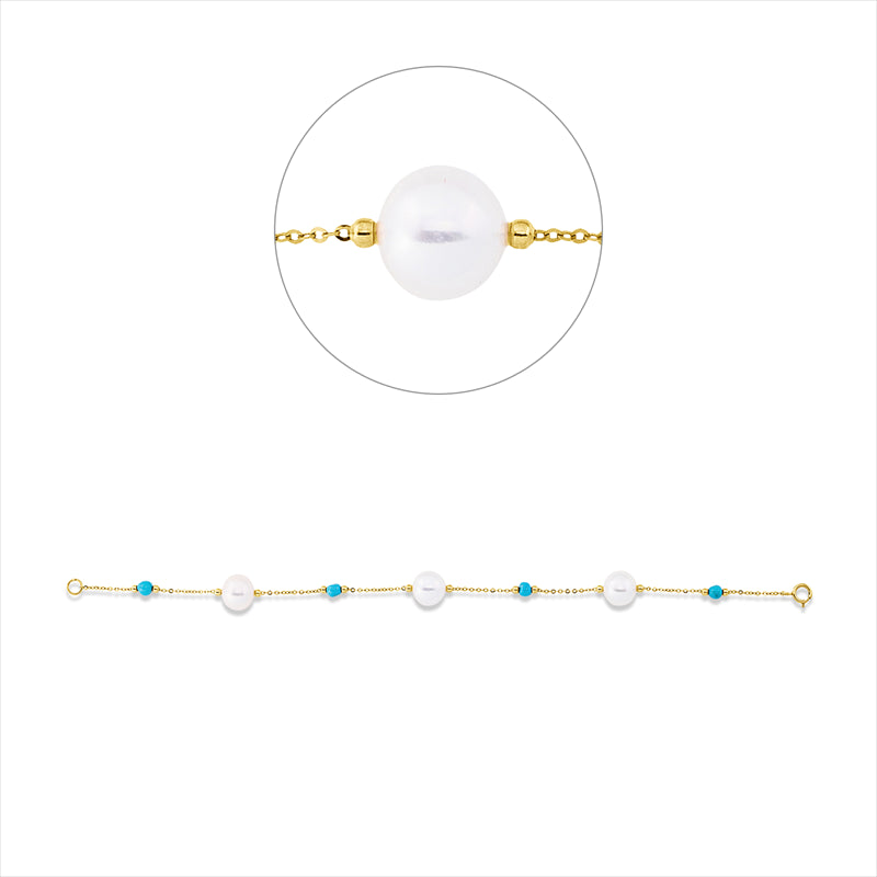 Armband 18 kt GG, 4 Türkis 1,24 ct blau, 3 ZP weiß 9 mm