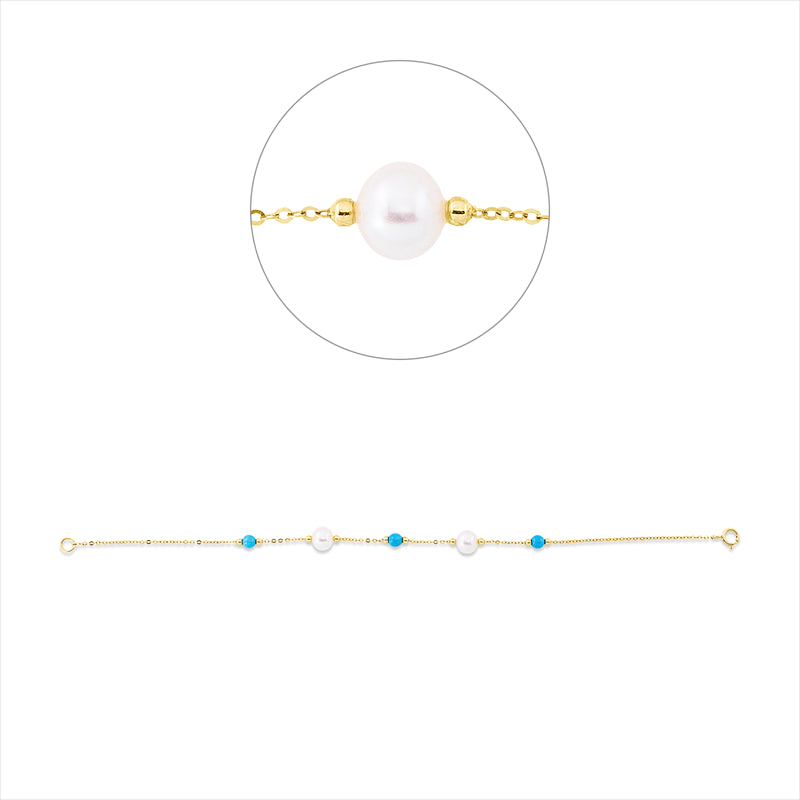 Armband 18 kt GG, 3 Türkis 0,93 ct blau, 2 ZP weiß 6 mm