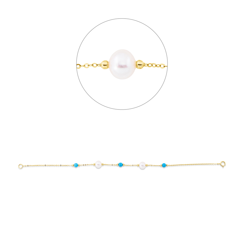 Armband 18 kt GG, 3 Türkis 0,95 ct blau, 2 ZP weiß 6 mm