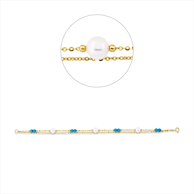 Armband 18 kt GG, 8 Türkis 2,48 ct blau, 3 ZP weiß 6 mm