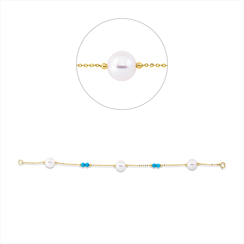 Armband 18 kt GG, 4 Türkis 1,24 ct blau, 3 ZP weiß 9 mm