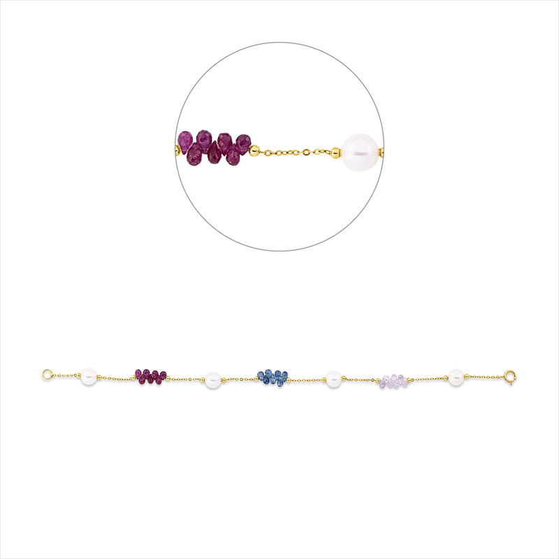 Armband 18 kt GG, 21 Saphire 8,19 ct multicolor, 4 ZP weiß 6 mm