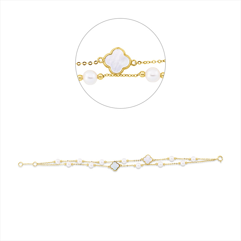 Armband 18 kt GG, mit ZÖ 17 cm, 2 Perlmutt multicolor, 11 ZP weiß 4,5 mm