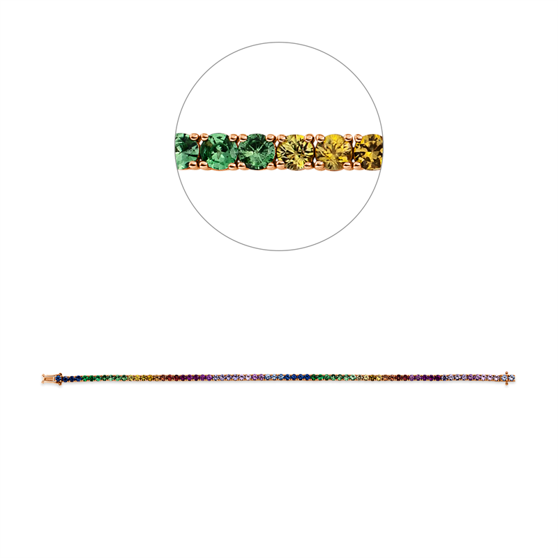 Armband 18 kt RG, 71 Saphire 5,16 ct fancy