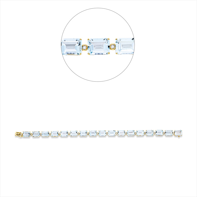 Armband 18 kt GG, 17 Brill. 0,27 ct, TW-si, 17 Topase 32,50 ct sky blue
