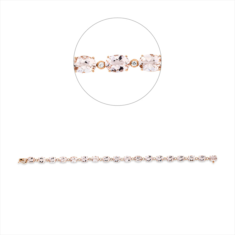 Armband 18 kt RG, 18 Brill. 0,29 ct, TW-si, 18 Morganit 11,70 ct rosa