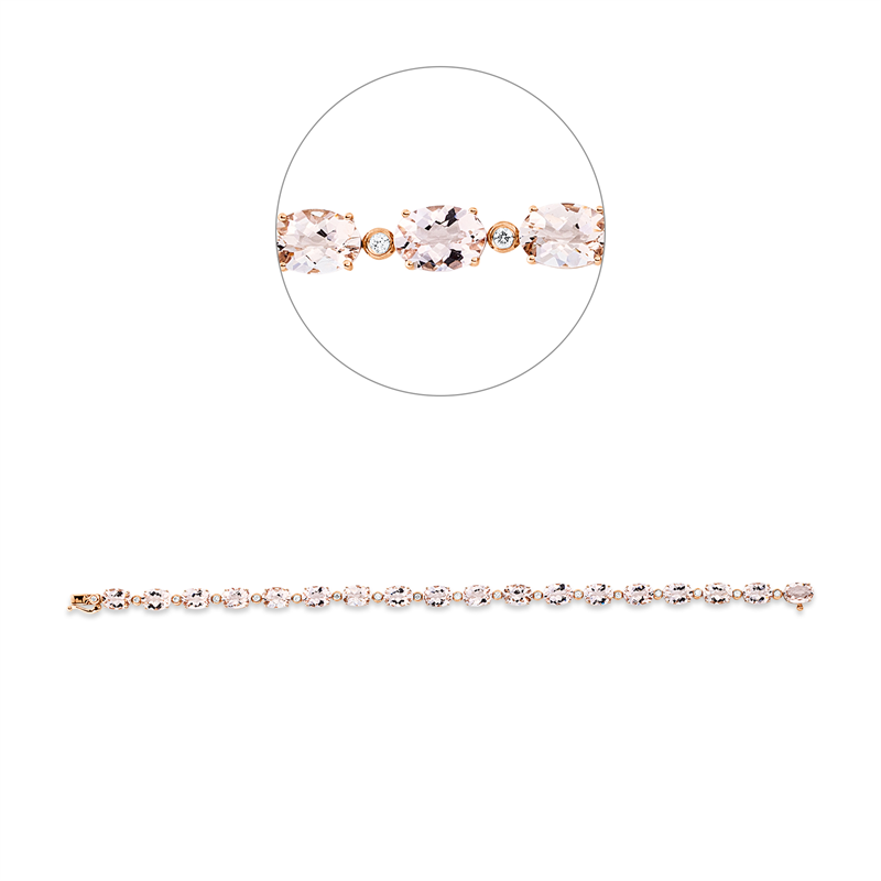 Armband 18 kt RG, 18 Brill. 0,29 ct, TW-si, 18 Morganit 11,70 ct rosa
