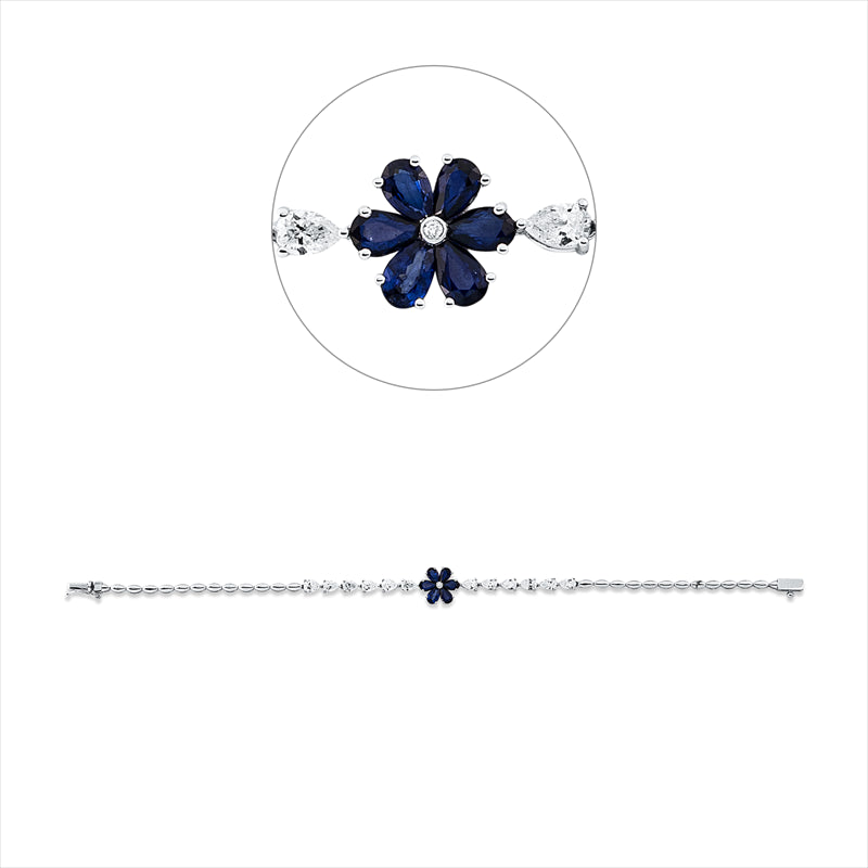 Armband 18 kt WG, 12 Tropfen 1,93 ct, F-si, 1 Brill. 0,01 ct, F-si, 6 Saphire 1,31 ct blau