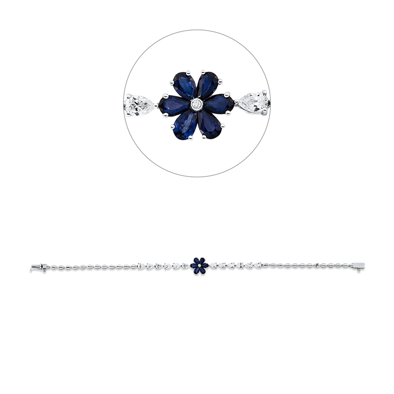 Armband 18 kt WG, 12 Tropfen 1,93 ct, F-si, 1 Brill. 0,01 ct, F-si, 6 Saphire 1,31 ct blau