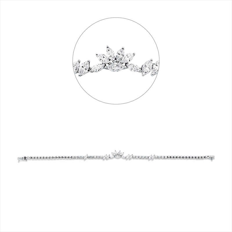 Armband 18 kt WG, 6 Nav. 0,55 ct, F-si, 8 Nav. 1,13 ct, F-si, 18 Brill. 1,34 ct, F-si