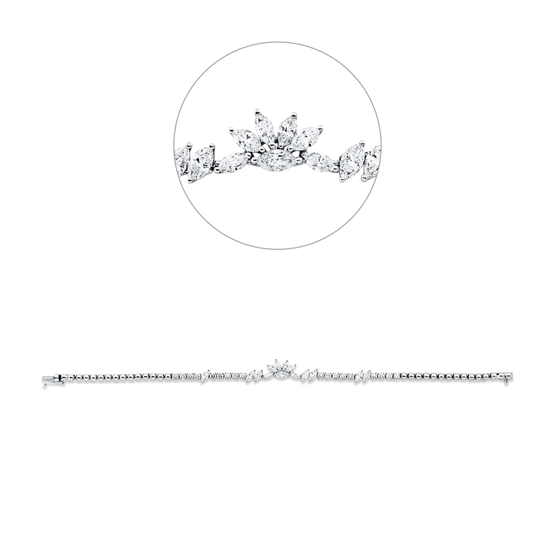 Armband 18 kt WG, 6 Nav. 0,55 ct, F-si, 8 Nav. 1,13 ct, F-si, 18 Brill. 1,34 ct, F-si