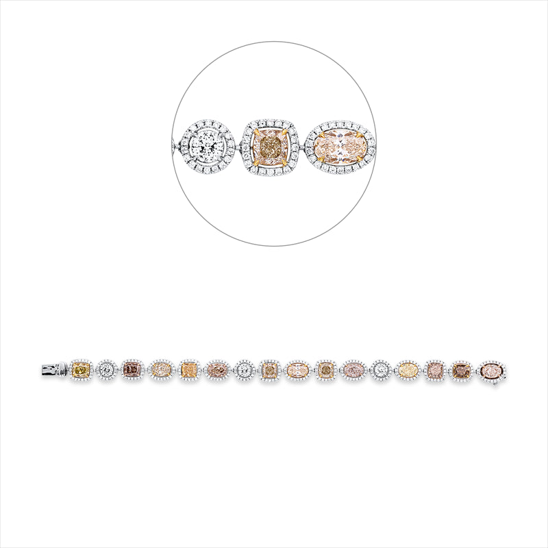 Armband 18 kt WG+GG+RG, 326 Brill. 1,86 ct, TW-vsi/si, 16 Fant-Schl. 14,98 ct, fancy