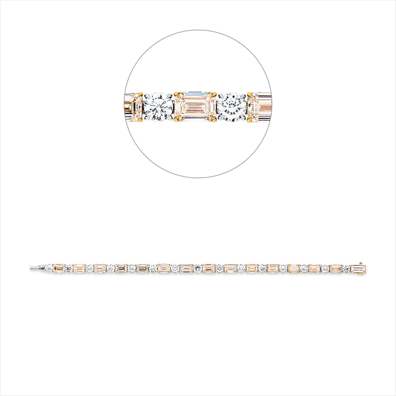 Armband 18 kt GG+WG, 15 Brill. 6,83 ct, TW-vsi, 15 Sm.schliff 15,48 ct, gelb