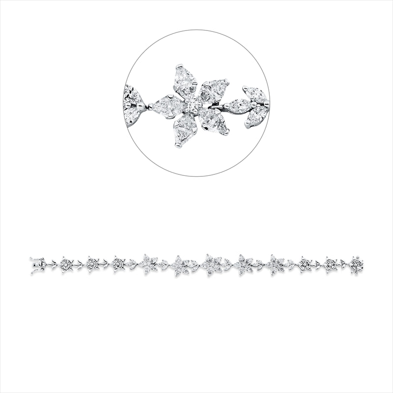 Armband 18 kt WG, 18 Nav. 0,97 ct, 50 Tri.Sond. 2,58 ct, TW-vsi/si, 5 Brill. 0,10 ct, TW-si