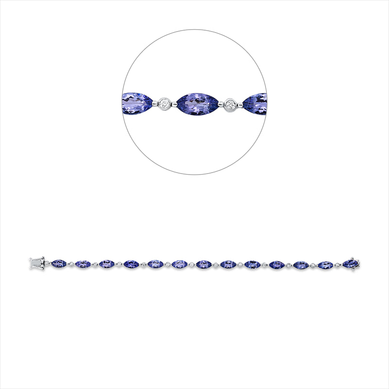 Armband 14 kt WG, 13 Brill. 0,29 ct, TW-si, 13 Tansanit 9,30 ct blau