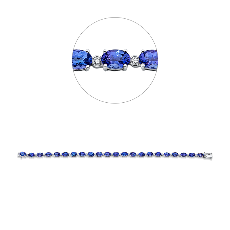 Armband 14 kt WG, 22 Brill. 0,49 ct, TW-si, 22 Tansanit 10,71 ct blau