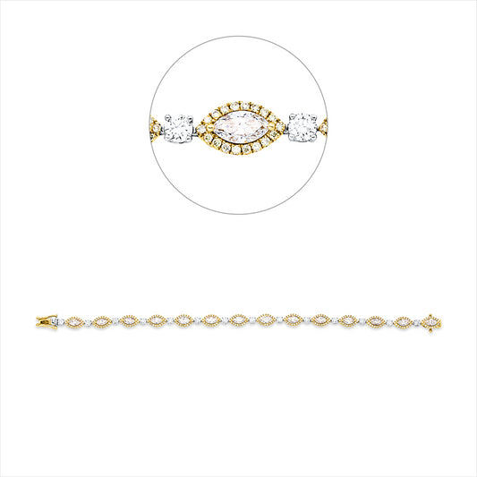 Armband 950 Pt GP, 14 Brill. 1,25 ct, TW-si, 14 Nav. 3,47 ct, gelb, 252 Brill. 0,94 ct, gelb