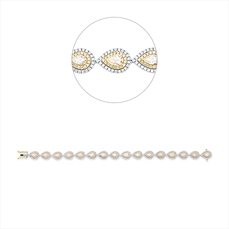 Armband 950 Pt GP, 368 Brill. 1,32 ct, TW-si, 16 Tropfen 3,15 ct, gelb, 272 Brill. 0,93 ct, gelb
