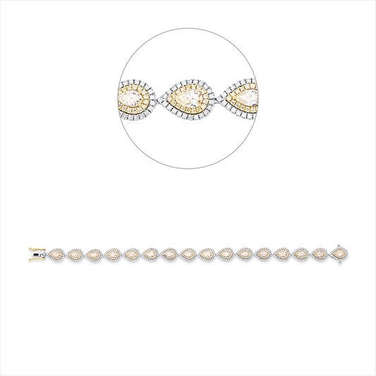 Armband 950 Pt GP, 368 Brill. 1,32 ct, TW-si, 16 Tropfen 3,15 ct, gelb, 272 Brill. 0,93 ct, gelb