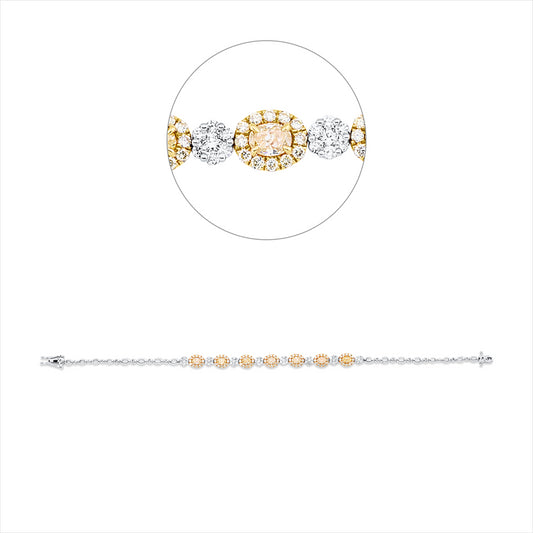 Armband 18 kt, 8 Brill. 0,18 ct, 48 Brill. 0,36 ct, TW-si, 7 Oval 1,14 ct, gelb, 84 Brill. 0,54 ct, gelb