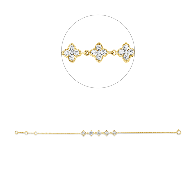 Armband 18 kt GG, mit ZÖ 15,5 cm + 16,5 cm, 25 Brill. 0,60 ct, W-si