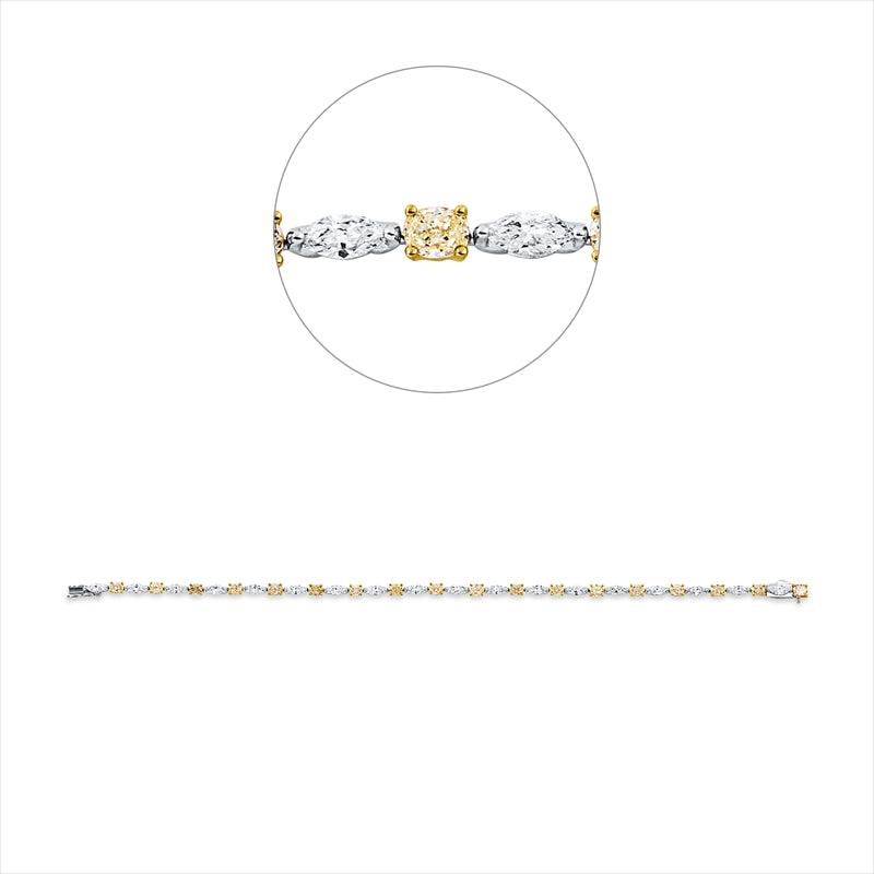 Armband 18 kt WG+GG, 18 Nav. 1,79 ct, TW-si, 18 Oval 2,67 ct, gelb