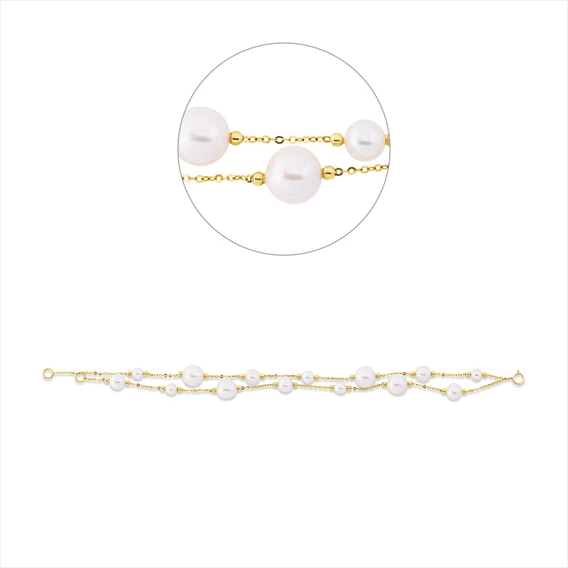 Armband 18 kt GG, mit ZÖ 18 cm, 5 ZP weiß 6 mm, 4 ZP weiß 8 mm, 5 ZP weiß 4,5 mm