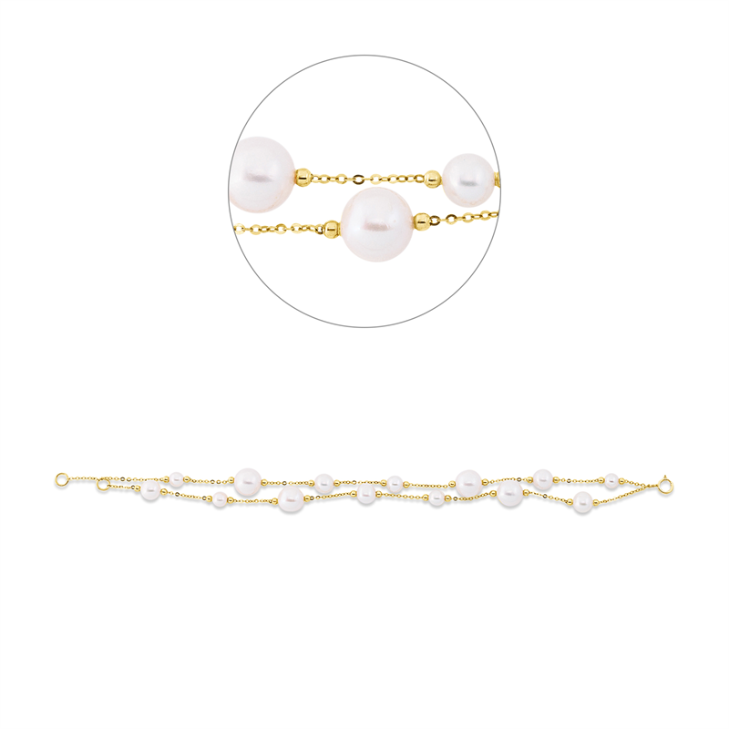 Armband 18 kt GG, mit ZÖ 18 cm, 5 ZP weiß 6 mm, 4 ZP weiß 8 mm, 5 ZP weiß 4,5 mm