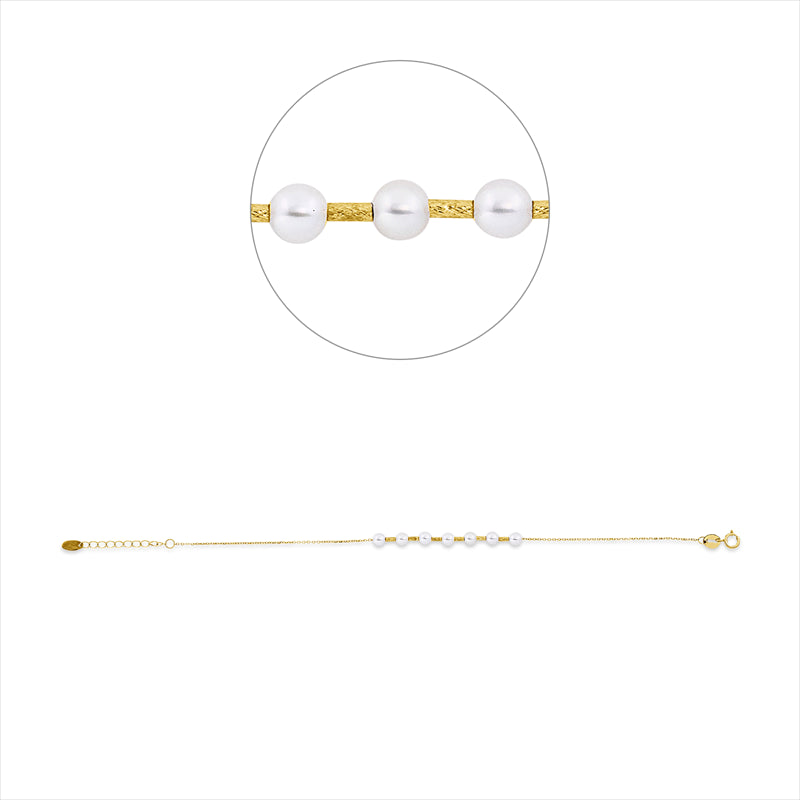 Armband 18 kt GG, mit ZÖ 16 cm, 7 SW weiß 3,5 mm, L:18,5 cm