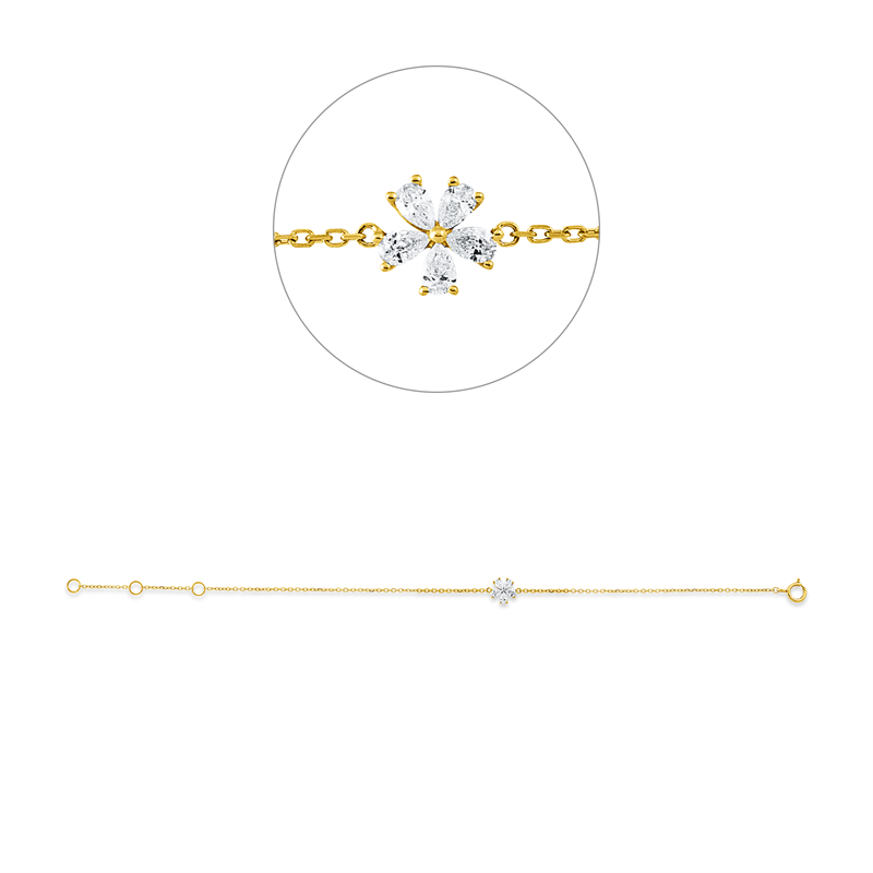 Armband 18 kt GG, mit ZÖ 15 cm + 16,5 cm, 5 Tropfen 0,18 ct, TW-vsi