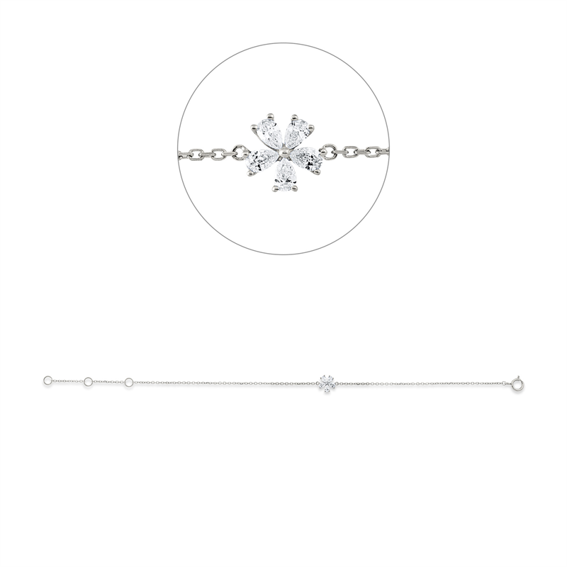 Armband 18 kt WG, mit ZÖ 15 cm + 16,5 cm, 5 Tropfen 0,18 ct, TW-vsi