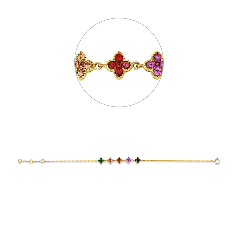 Armband 18 kt GG, mit ZÖ 15,5 cm + 16,5 cm, 25 Saphire 0,76 ct multicolor