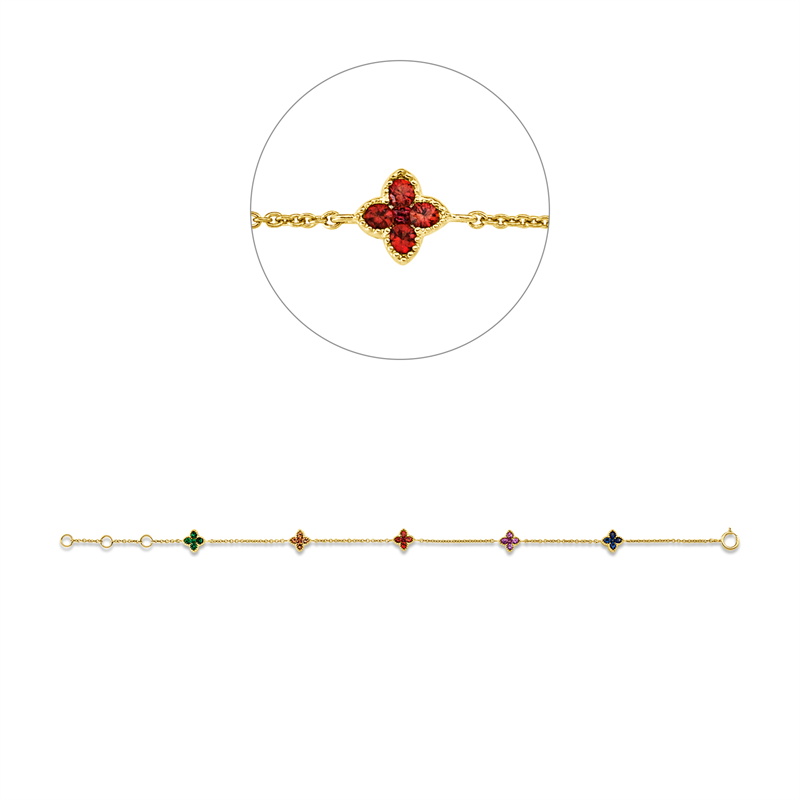 Armband 18 kt GG, mit ZÖ 15,5 cm + 16,5 cm, 25 Saphire 0,77 ct multicolor