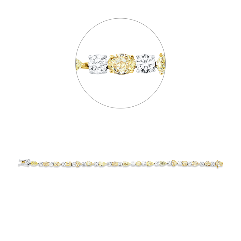 Armband 18 kt GP, GIA 17pcs, 17 Fant-Schl 8,63 ct, gelb--vsi/si, 17 Brillanten 3,85 ct, TW-si