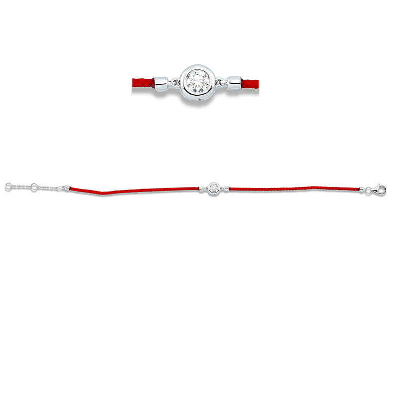 Armband 18 kt WG, Red cord, ZÖ 15+16,5 cm, 1 Brill. 0,20 ct, TW-si