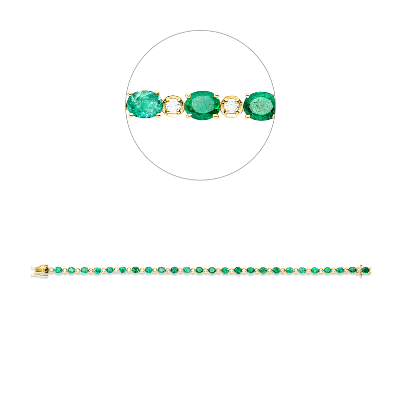 Armband 18 kt GG, 25 Brill. 0,51 ct, F-vsi/si, 25 Smaragde 5,56 ct grün
