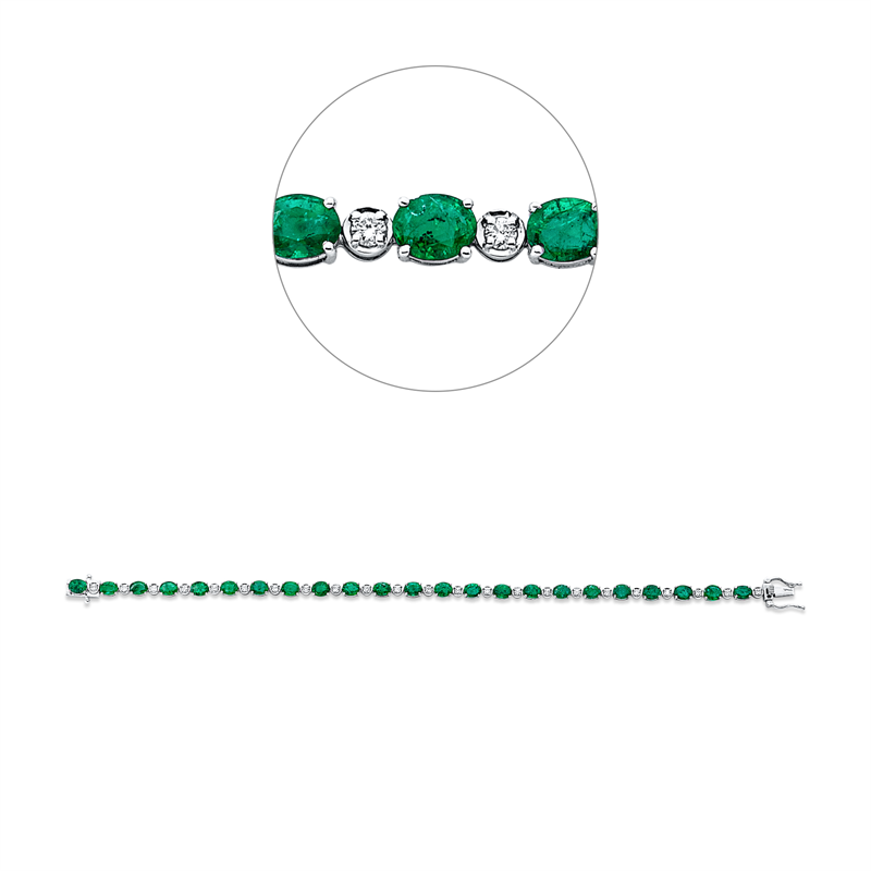 Armband 18 kt WG, 23 Brill. 0,45 ct, F-vsi/si, 23 Smaragde 5,15 ct grün