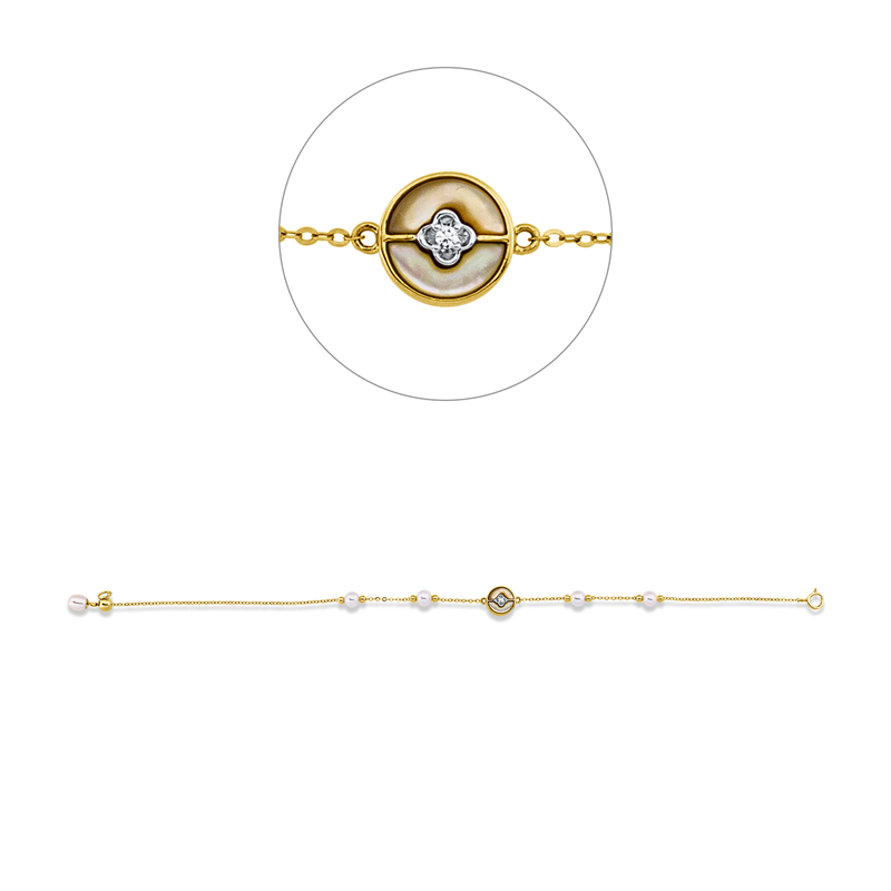Armband 18 kt GG,rhod,Silikonverschl,1 Br 0,01 ct,TW-si,2 Perlmu gelb,1 SW weiß 4,5 mm,4 SW weiß 4 mm
