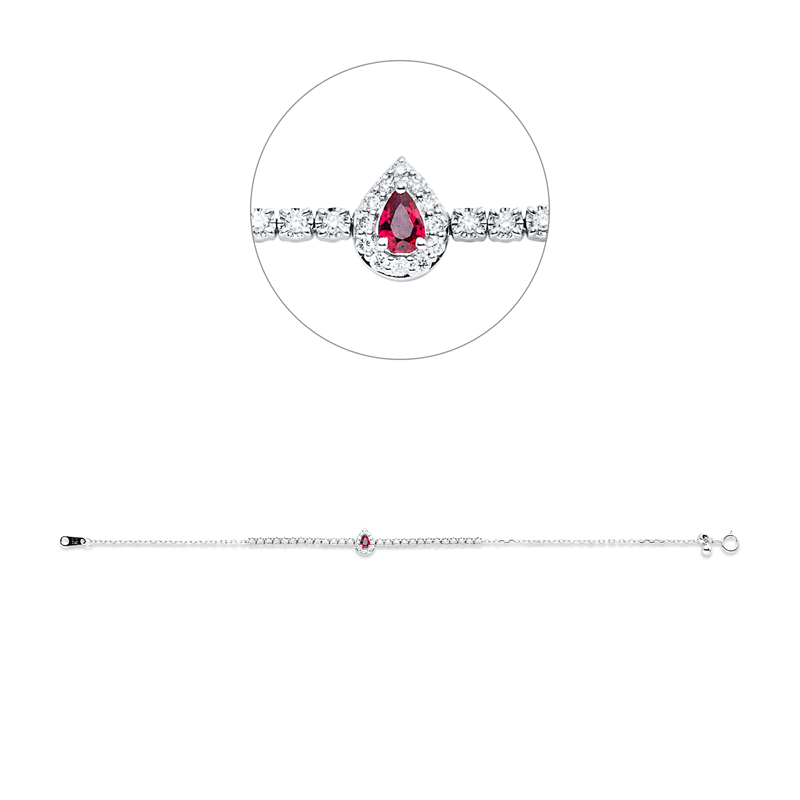 Armband 18 kt WG, 38 Brill. 0,26 ct, TW-pi, 1 Rubin 0,11 ct rot